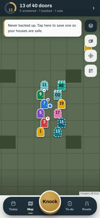 Map with coloured pins for each door